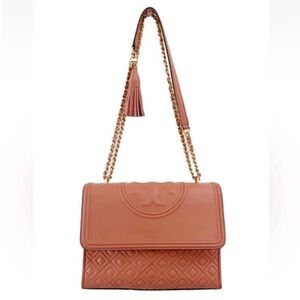 Tory Burch Fleming Leather Crossbody Convertible Bag Tramonto Coral Pink